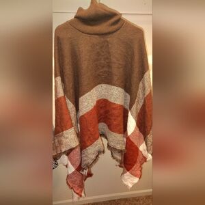 Brown and Red Striped Poncho Scarf